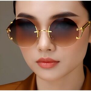 Female Sunglasses Oversized Brown Lens Circle Hippie‎ Style Lentes Gafas Mujeres
